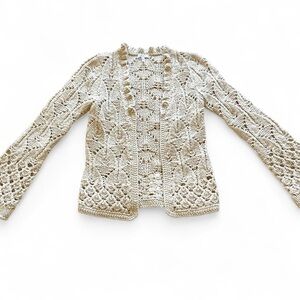 Escada Sport Cream Cable Knit Wool Blend Cardigan Sweater